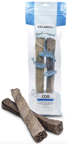 Icelandic+ Hand Rolled Cod Skin Sticks Crunchy Dog Treats, 10" 2pk