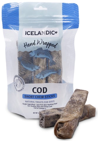 Icelandic+ Hand Rolled Cod Skin Sticks Crunchy Dog Treats, 5" 3pk