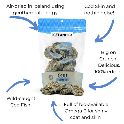 Icelandic+ Cod Skin Rolls Crunchy Dog Treats, 3oz