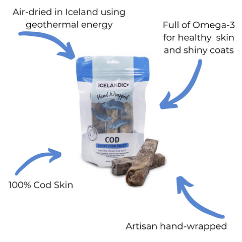 Icelandic+ Hand Rolled Cod Skin Sticks Crunchy Dog Treats, 5" 3pk