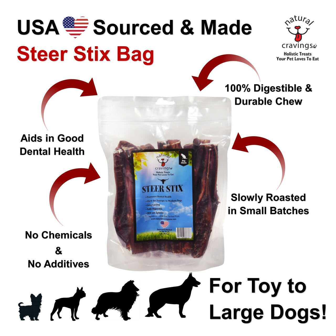 Natural Cravings USA Steer Stix Dog Treats, 12oz