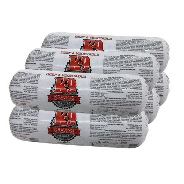 K-9 Kraving Beef & Vegetable Raw Dog Food, 5lb Chubs - 6ct/30lb Case
