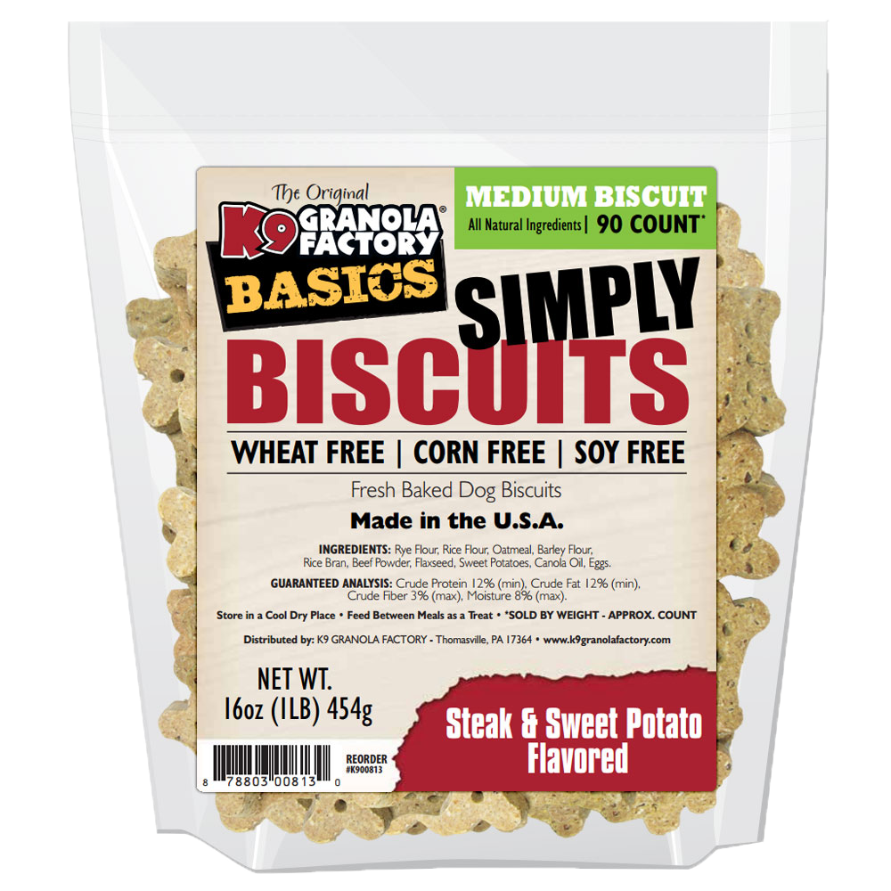 K9 Granola Factory Simply Biscuits Steak & Sweet Potato Dog Treats, Medium