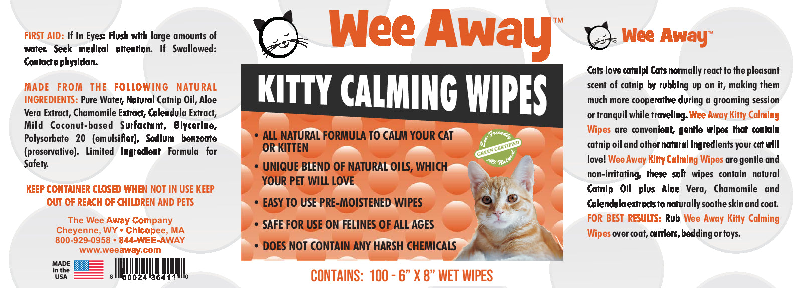 Wee Away Kitty Calming Wipes Pet Odor & Stain Remover