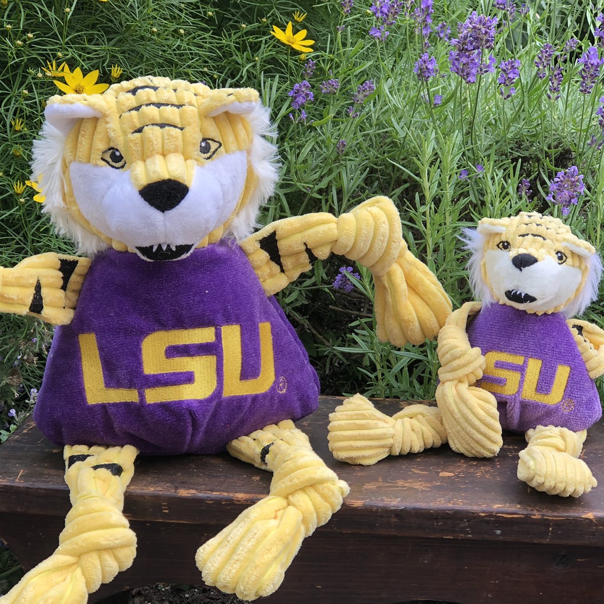 HuggleHounds Knottie Officially Licensed College Mascot Durable Squeaky Plush Dog Toy, LSU Tigers