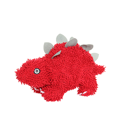 Tuffy Mighty Microfiber Ball Durable Squeaky Plush Dog Toy, Red Stegosaurus