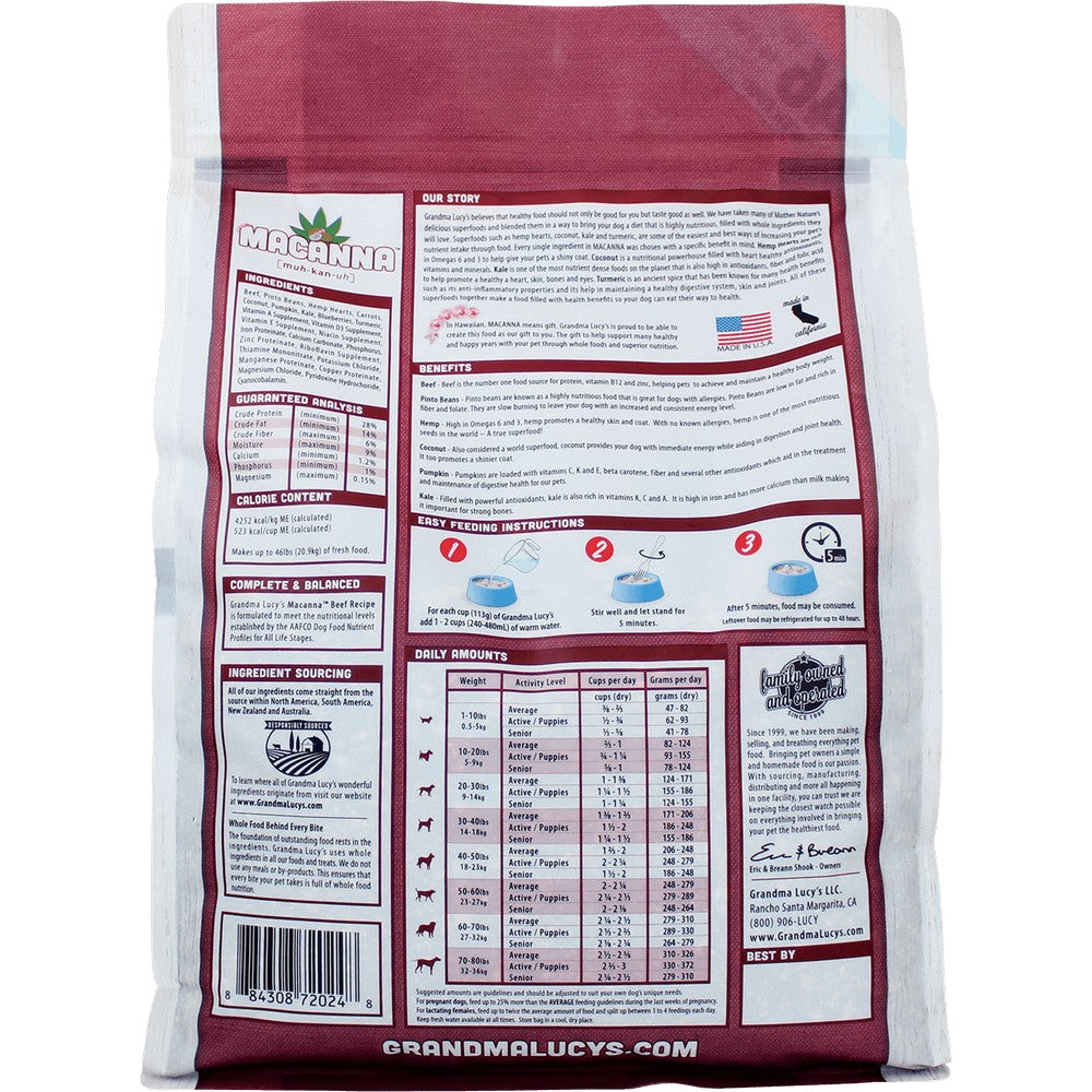 Grandma Lucy s Grain Free Macanna Beef Freeze Dried Dog Food 3lb White Dog Bone
