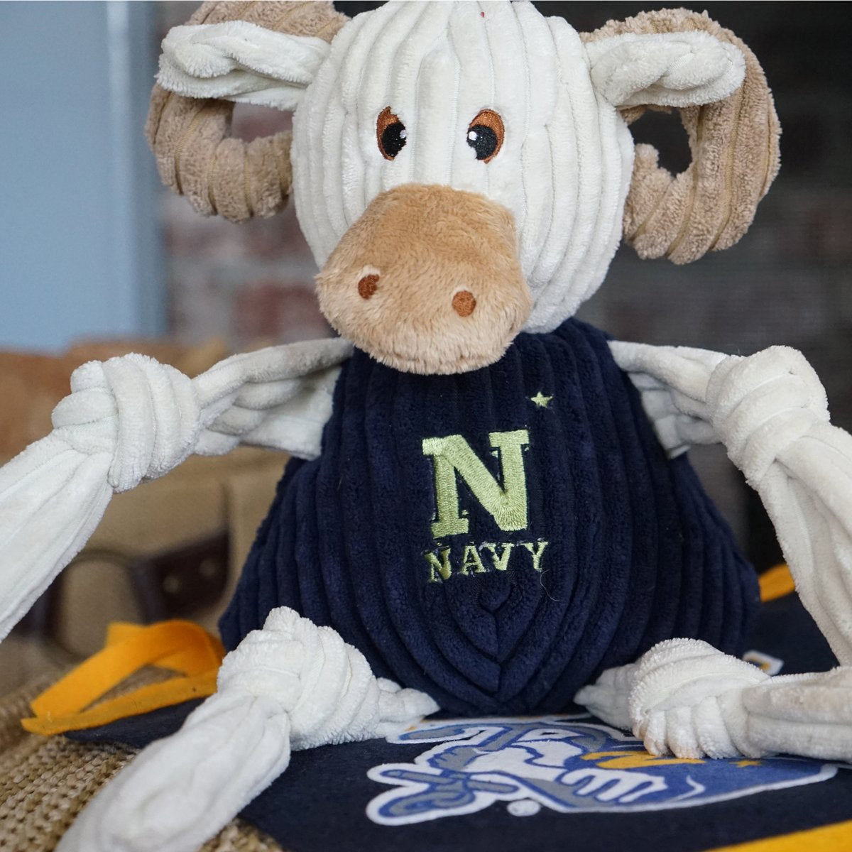 HuggleHounds Knottie Officially Licensed College Mascot Durable Squeaky Plush Dog Toy, Navy Midshipmen