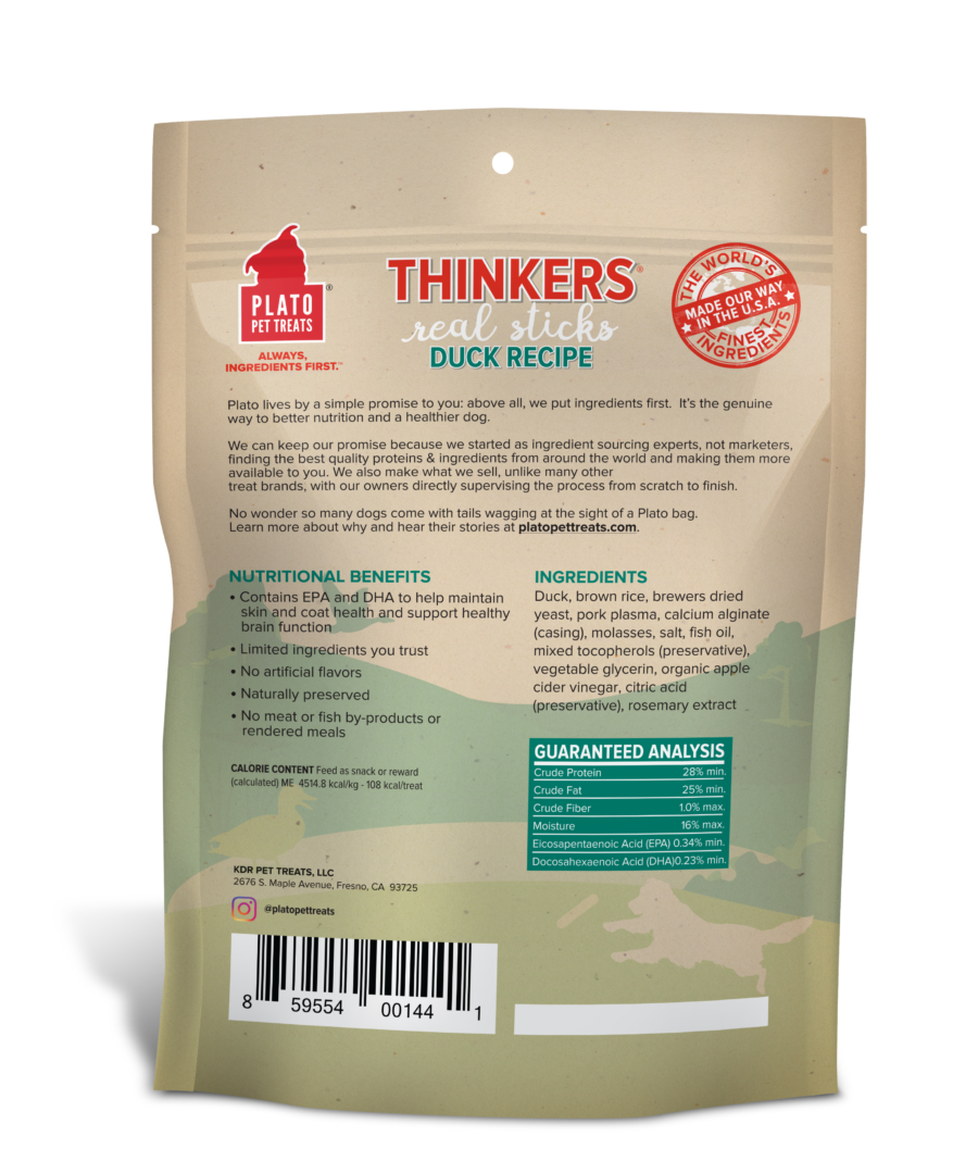 Plato Thinkers Duck Meat Stick Dog Treats