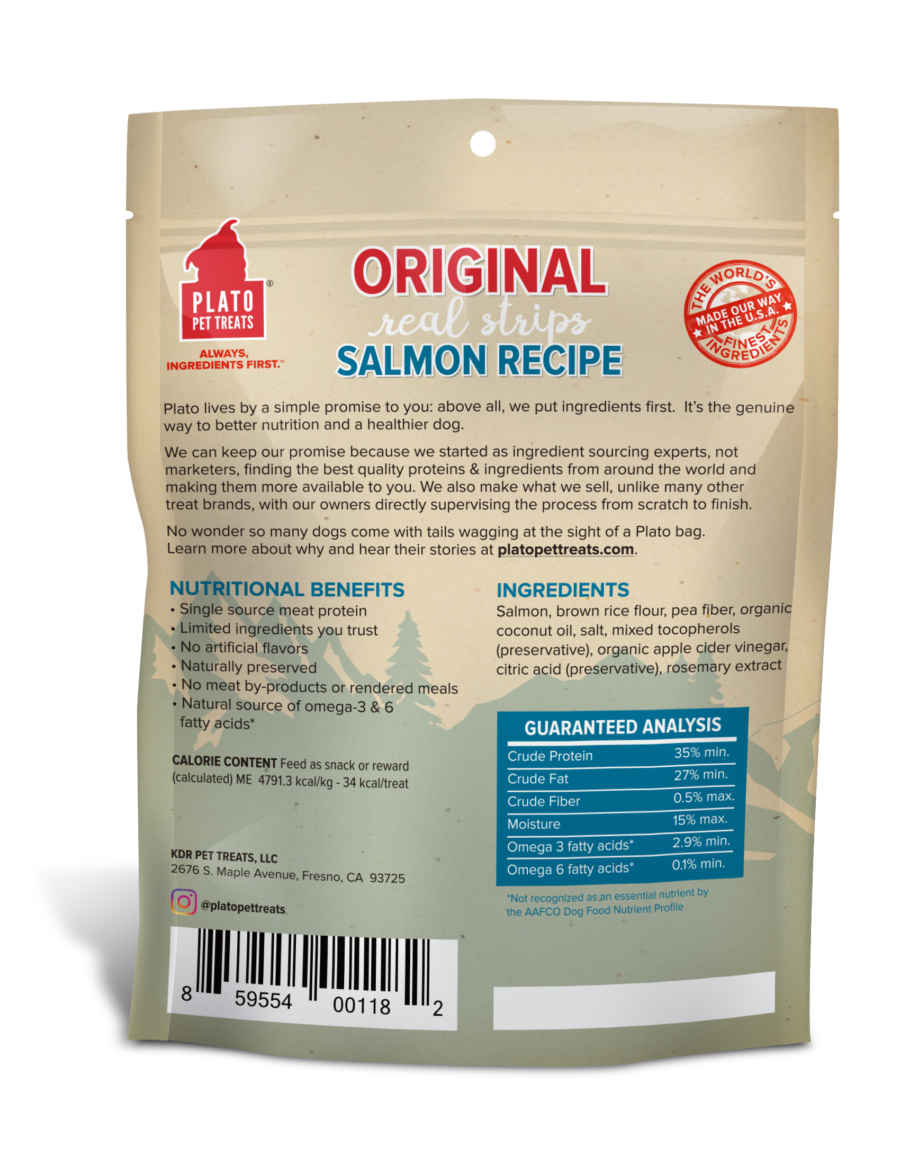 Plato Original Real Strips Salmon Recipe Dog Treats