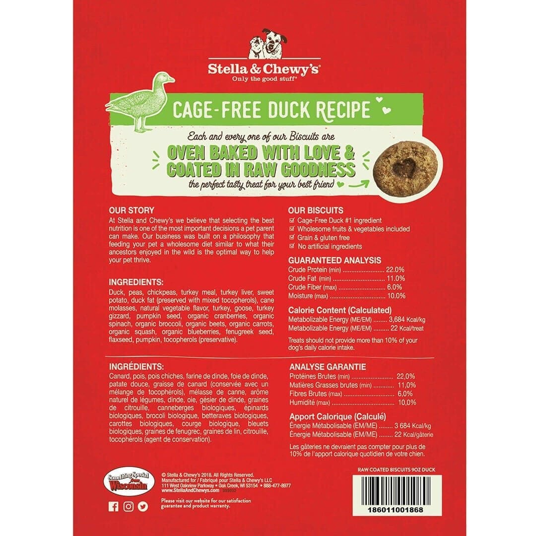 Stella & Chewy's Raw Coated Duck Biscuits For Dogs, 9oz