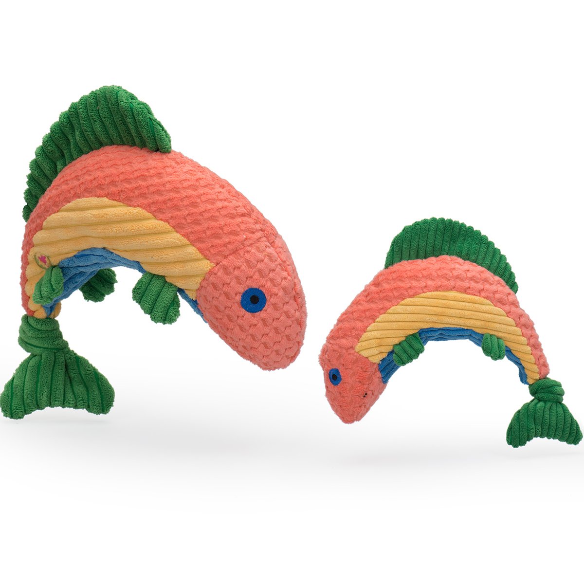 HuggleHounds Knottie Rauccous Rainbow Trout Durable Squeaky Plush Dog Toy