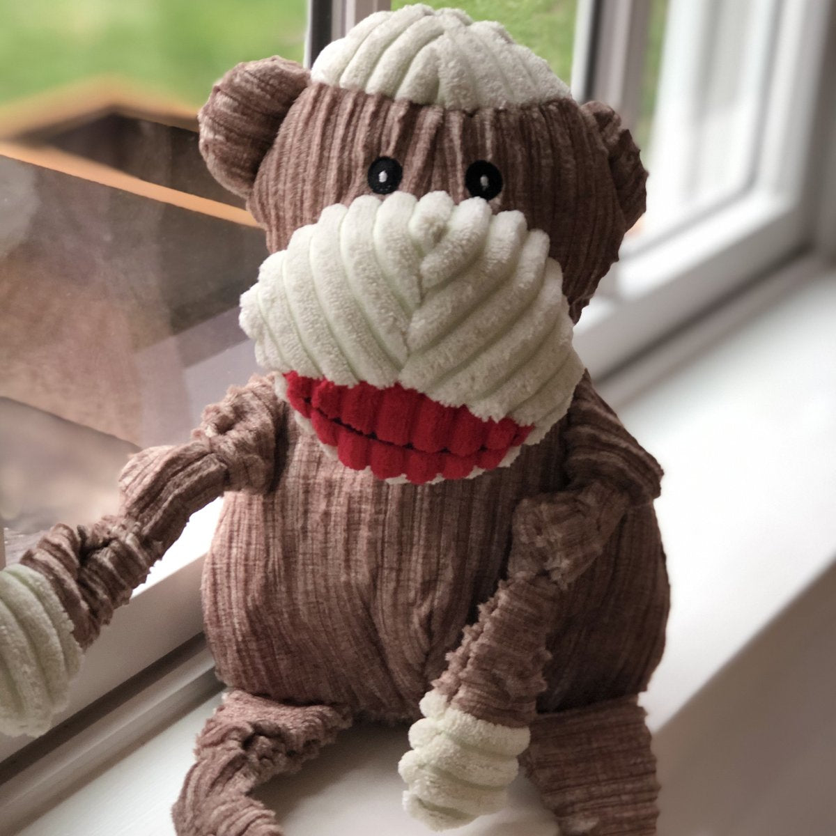 HuggleHounds Knottie Durable Squeaky Plush Dog Toy, Sock Monkey