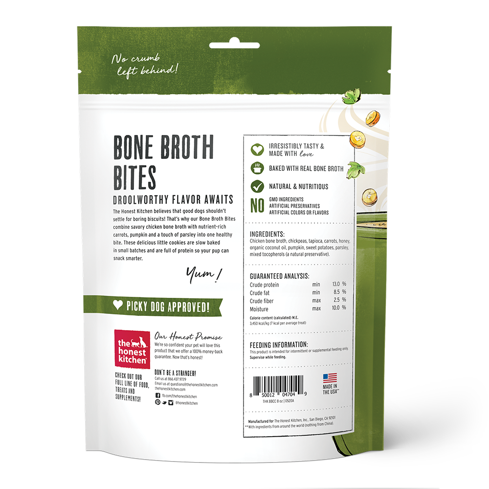 The Honest Kitchen Bone Broth Bites Chicken Bone Broth & Carrot Dog Treats, 8oz