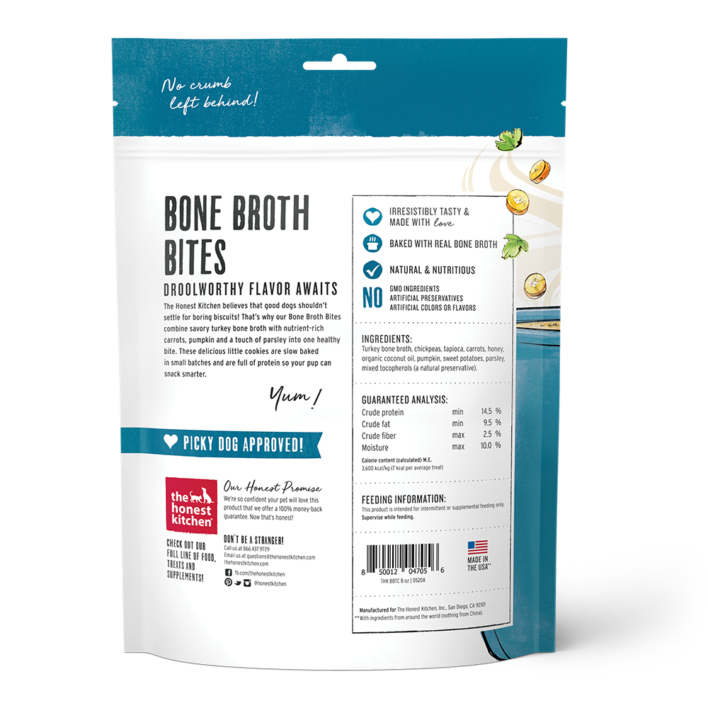 The Honest Kitchen Bone Broth Bites Turkey Bone Broth & Pumpkin Dog Treats, 8oz
