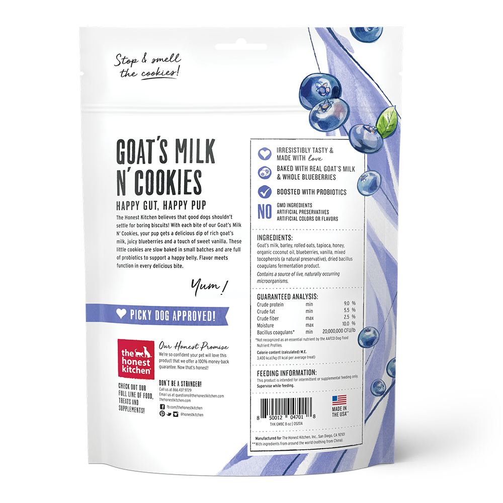 The Honest Kitchen Goats Milk N' Cookies Blueberry & Vanilla Treats For Dogs