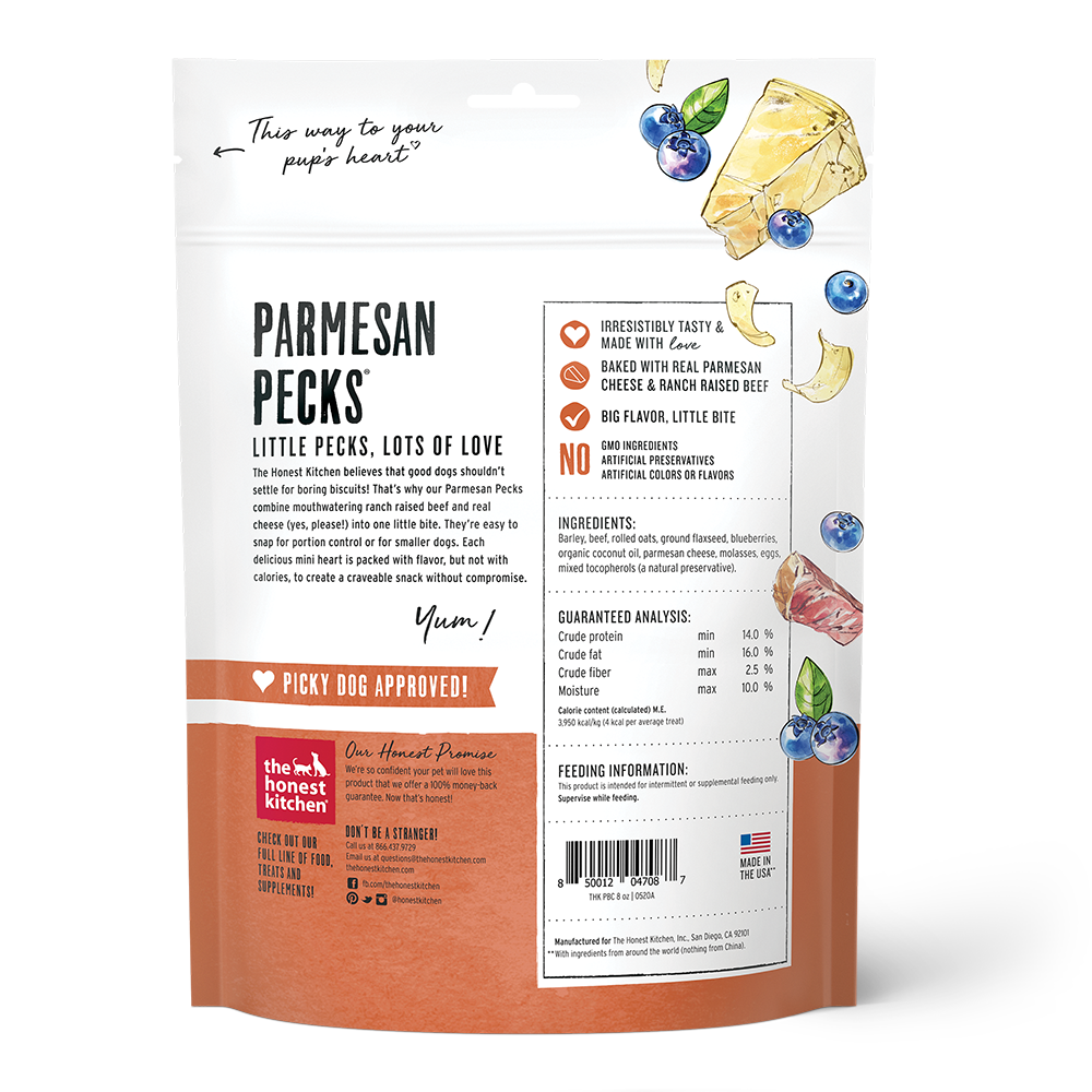 The Honest Kitchen Parmesan Pecks Beef & Blueberry Recipe Dog Treat, 8oz