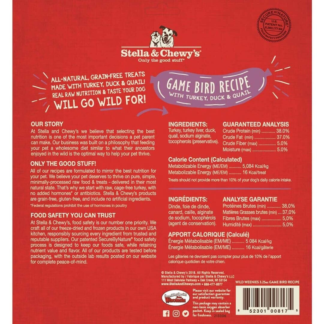 Stella & Chewy's Wild Weenies Game Bird Recipe Freeze Dried Dog Treats