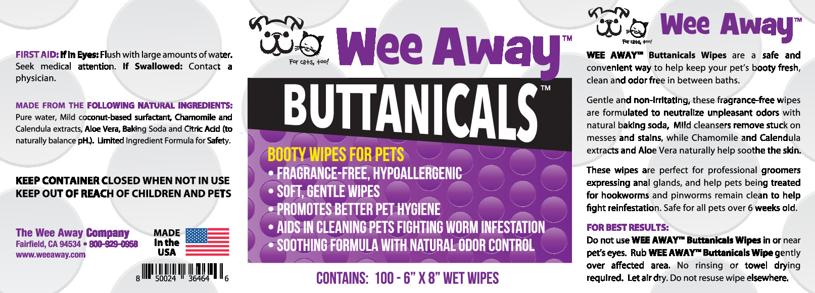 Wee Away Buttanicals Wipes For Dogs