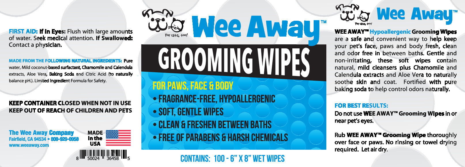 Wee Away Grooming Wipes For Dogs