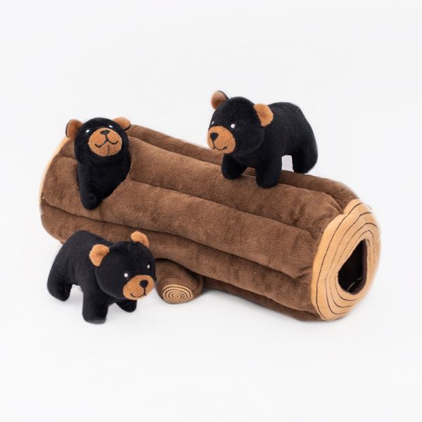 ZippyPaws Zippy Burrow™ Plush Dog Toy, Black Bear Log