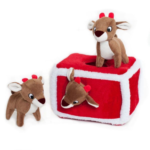 Zippy Paws Holiday Zippy Burrow Dog Toy, Reindeer Pen