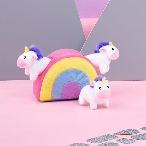ZippyPaws Zippy Burrow™ Squeaky Plush Dog Toy, Unicorns in Rainbow