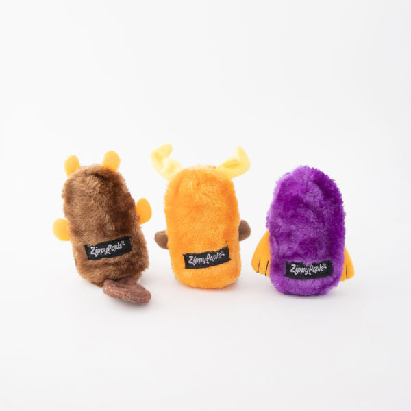 ZippyPaws Squeakie Buddies Plush Dog Toy, Beaver, Moose & Walrus