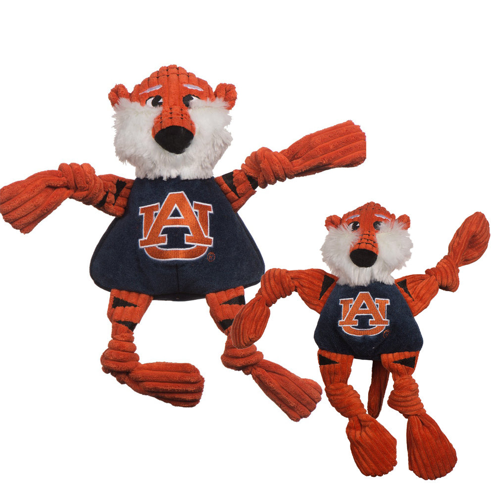 HuggleHounds Knottie Officially Licensed College Mascot Durable Squeaky Plush Dog Toy, Auburn Tigers