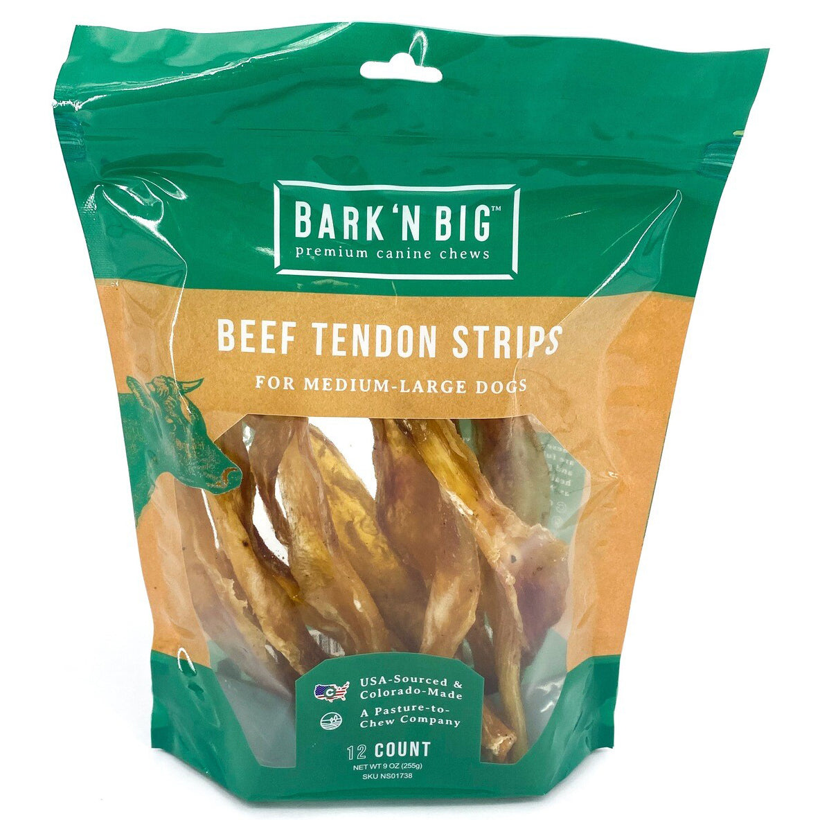 BarkNBig USA Large Beef Chew Strip Tendon Dog Treat, 12ct