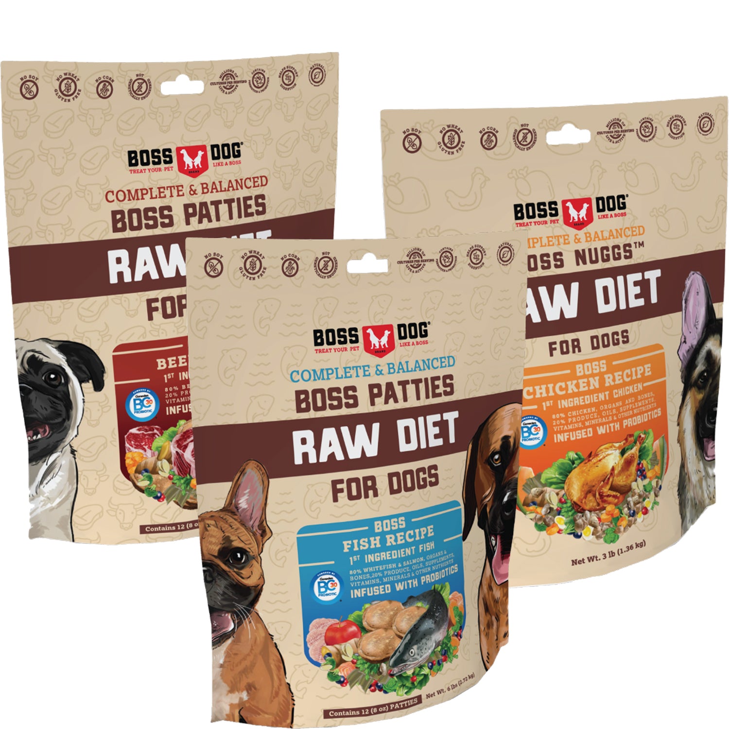 Boss Dog Raw Dog Food Nuggets Patties – White - Main Image