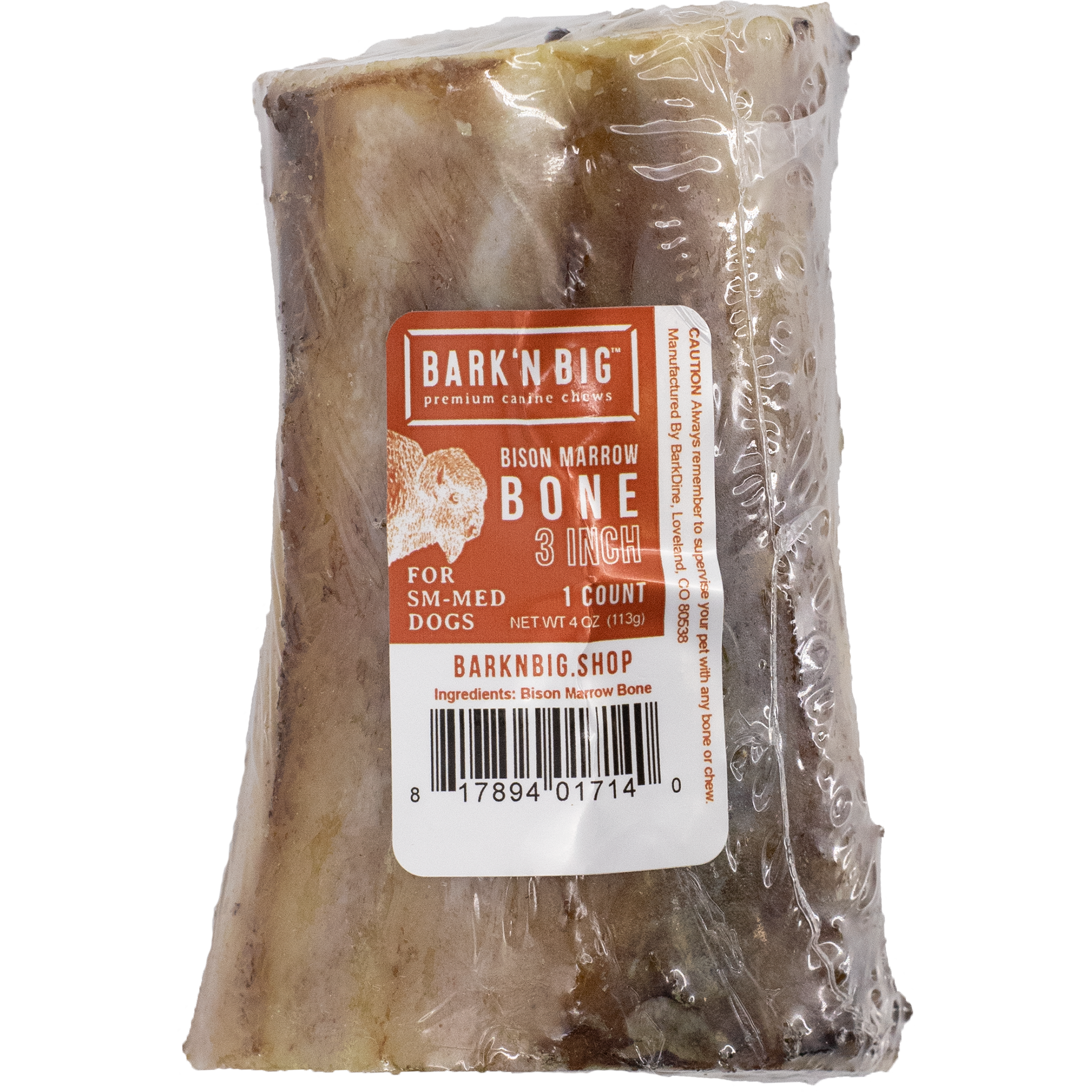 BarkNBig USA Bison Marrow Bone Dog Treat, 3-4"