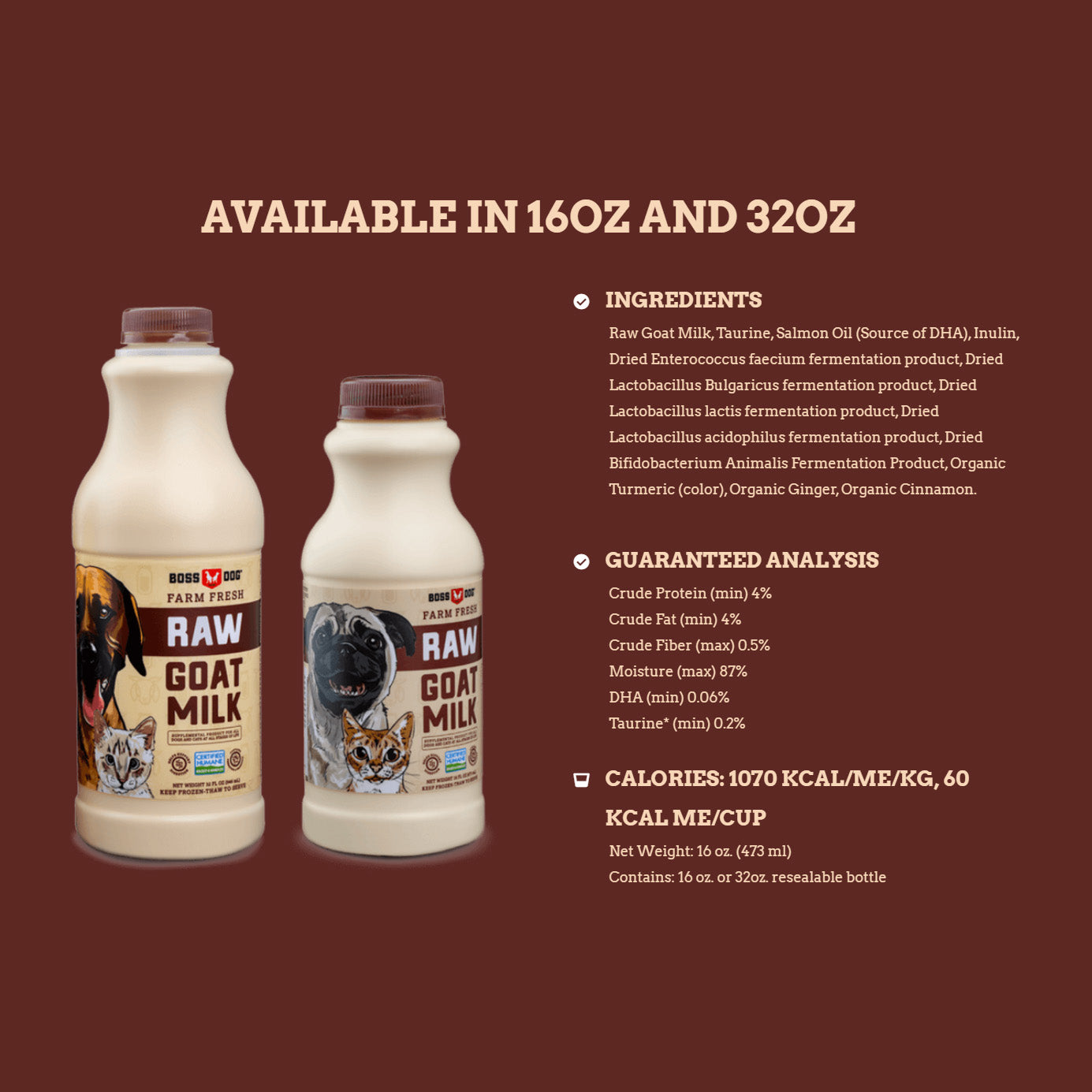Boss Dog Raw Frozen Goats Milk For Dogs and Cats