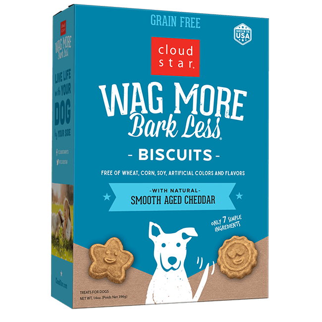 Cloud Star Wag More Bark Less Grain Free Oven Baked Dog Treats with Smooth Aged Cheddar, 14oz