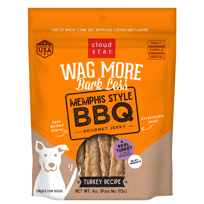 Cloud Star Wag More Bark Less Memphis Style BBQ Turkey Recipe Jerky Dog Treats, 10oz