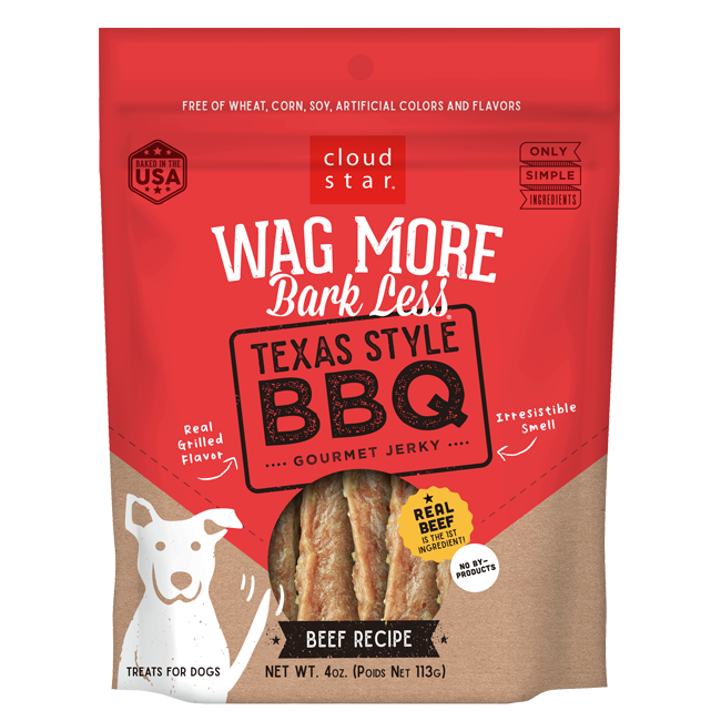 Cloud Star Wag More Bark Less Texas Style BBQ Beef Recipe Jerky Dog Treats, 10oz