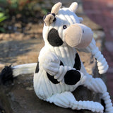 HuggleHounds Knottie Durable Squeaky Plush Dog Toy, Cow