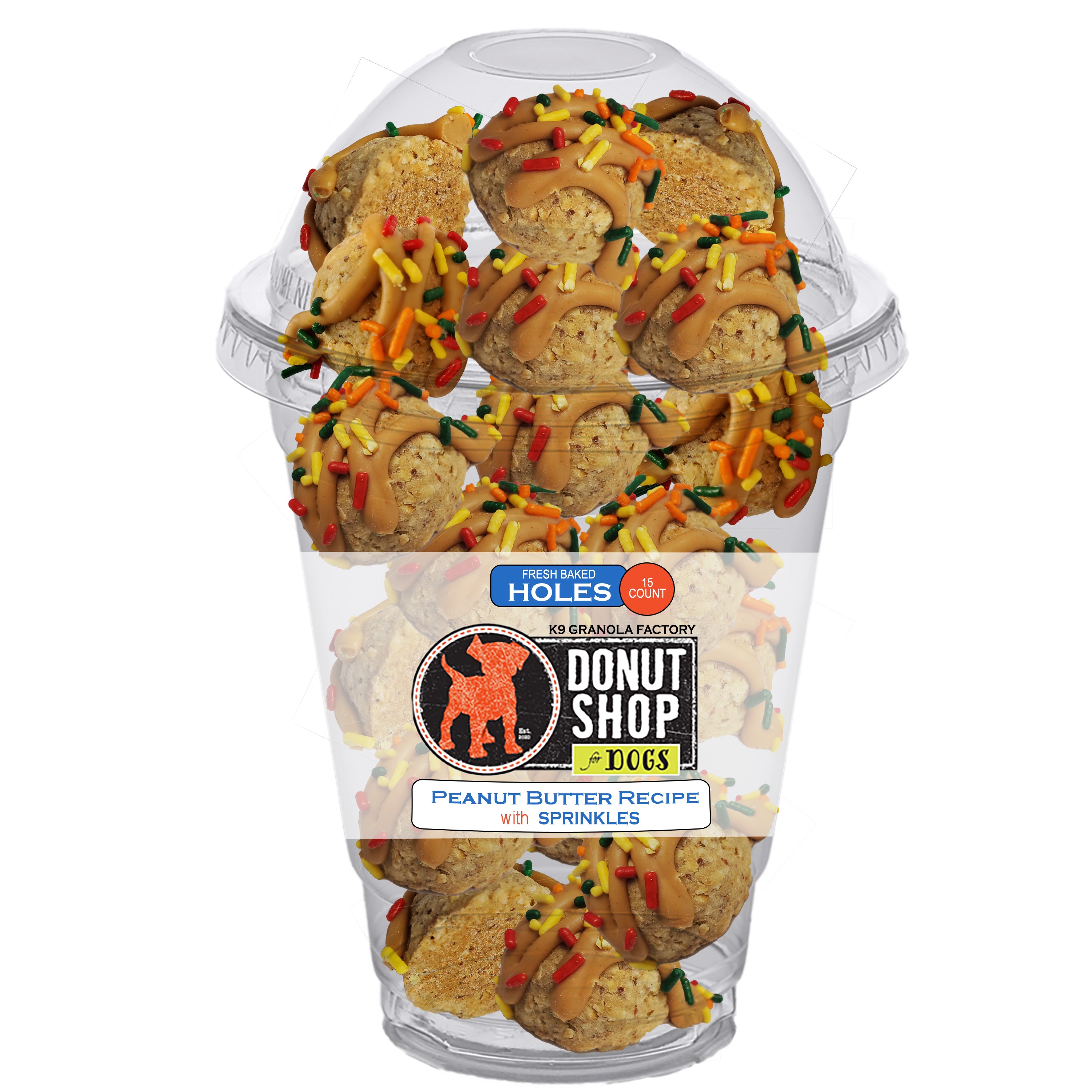 K9 Granola Factory Donut Shop Donut Holes For Dogs, Peanut Butter with Sprinkles, 15ct