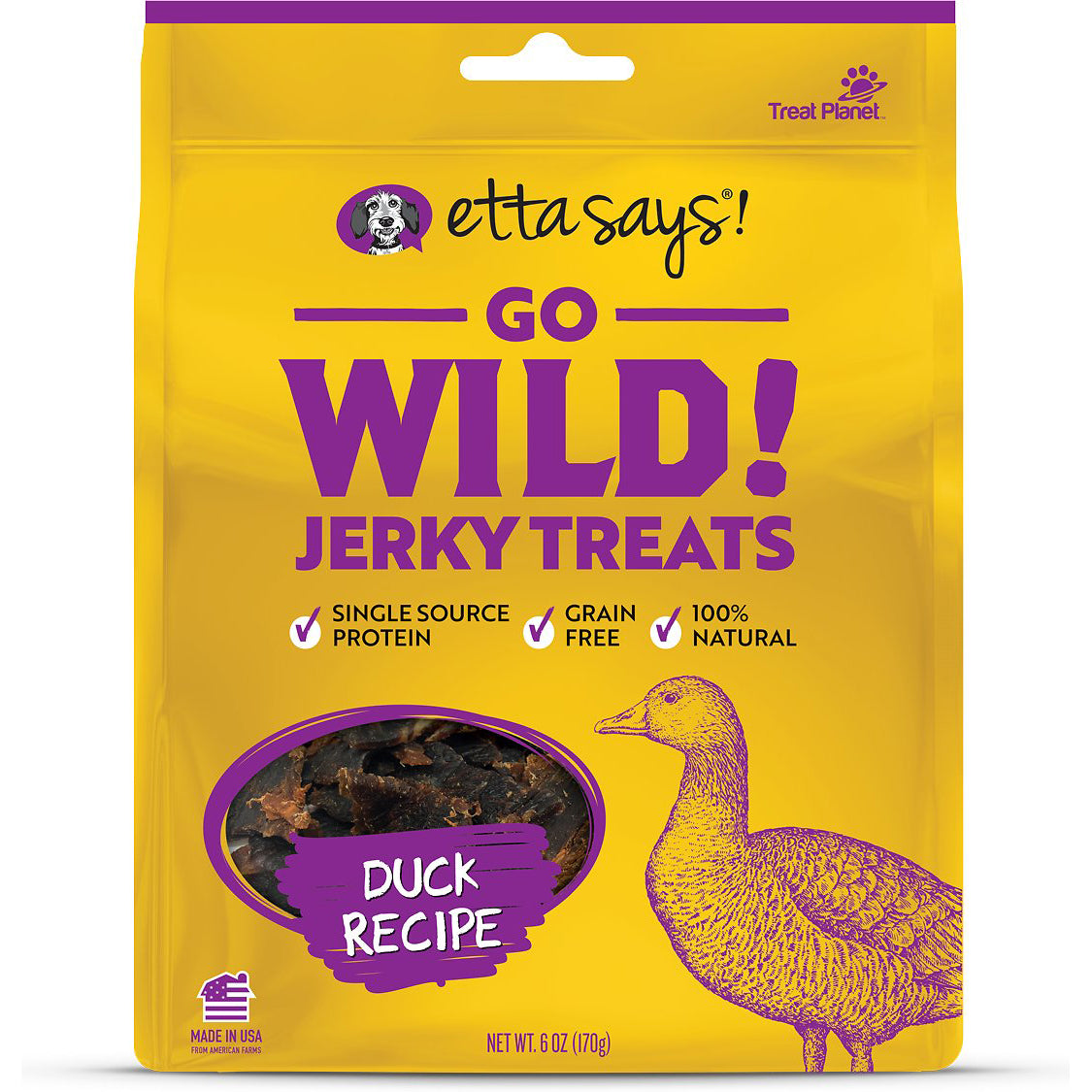 Etta Says Go Wild! Duck Jerky Dog Treats, 6oz