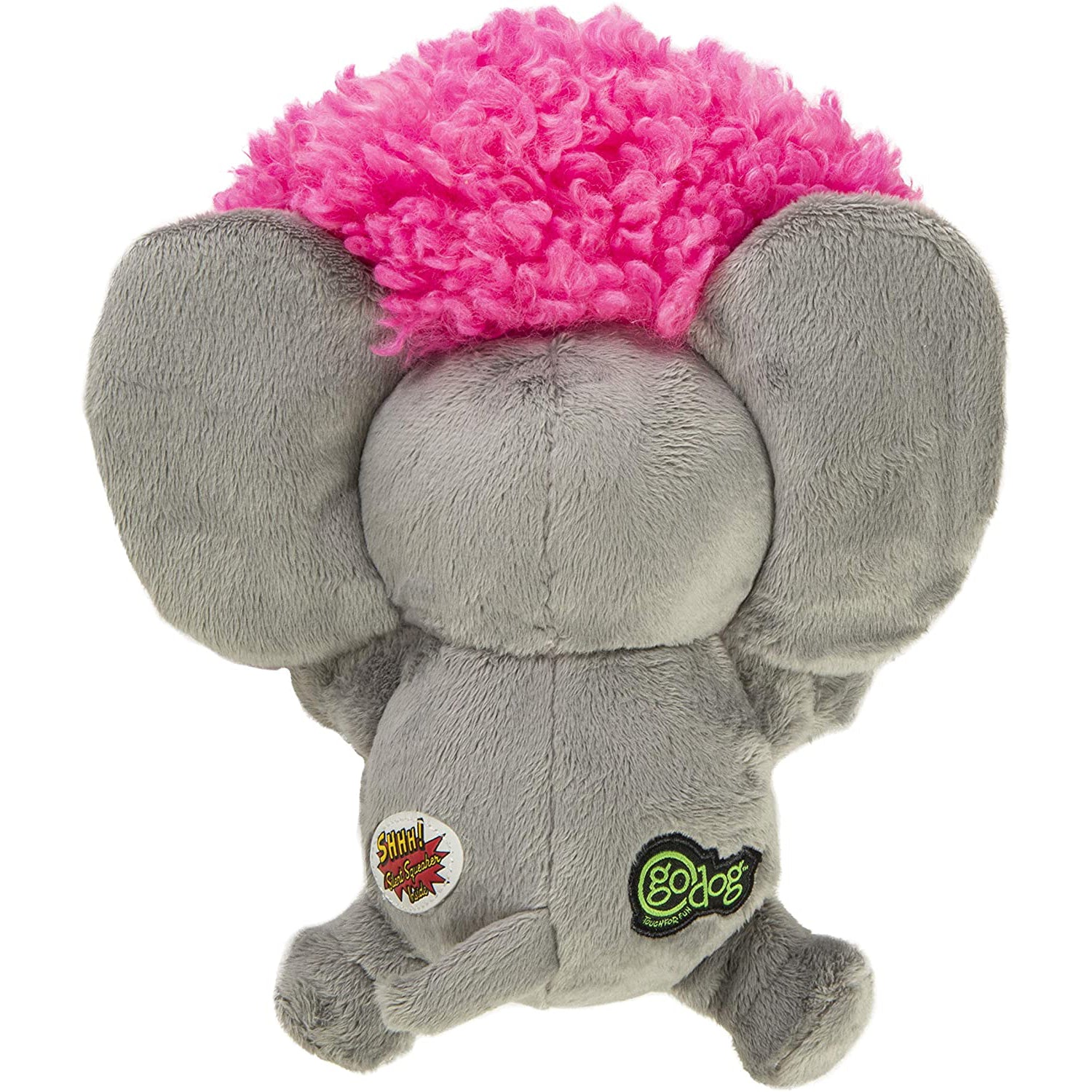goDog Silent Squeak Crazy Hairs Elephant Durable Plush Dog Toy