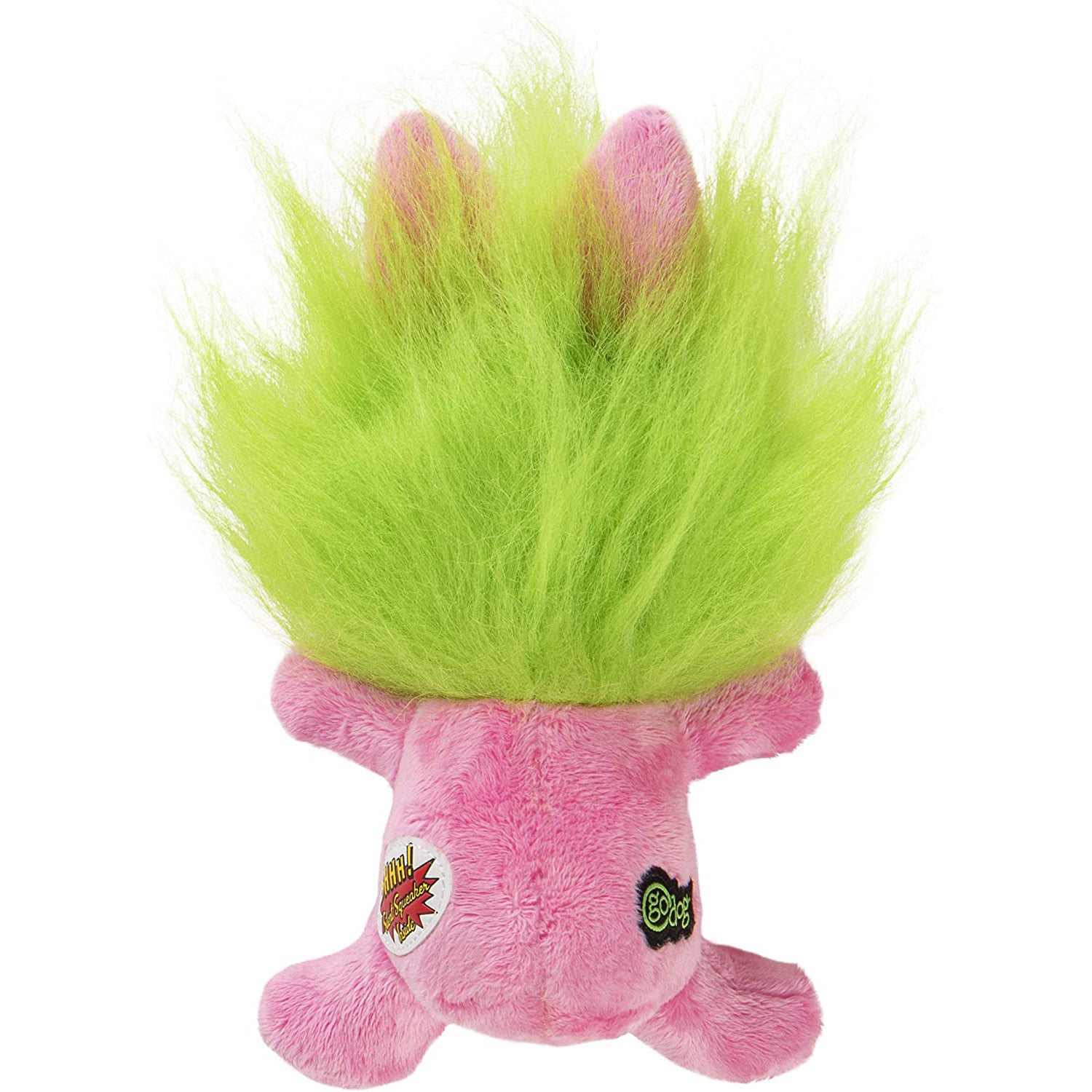 goDog Silent Squeak Crazy Hairs Rabbit Durable Plush Dog Toy