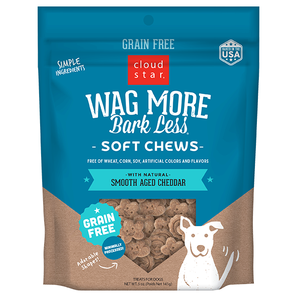 Cloud Star Wag More Bark Less Grain Free Soft & Chewy Dog Treats with Smooth Aged Cheddar, 5oz