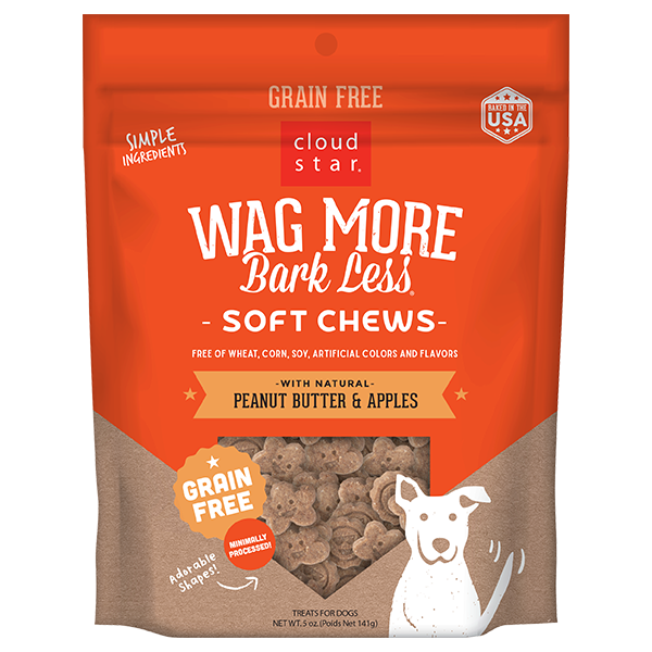 Cloud Star Wag More Bark Less Grain Free Soft & Chewy Dog Treats with Peanut Butter & Apples, 5oz