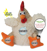 goDog Checkers Fat White Rooster Durable Squeaky Plush Dog Toy