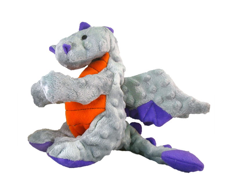 goDog Dragon Durable Squeaky Plush Dog Toy, Grey