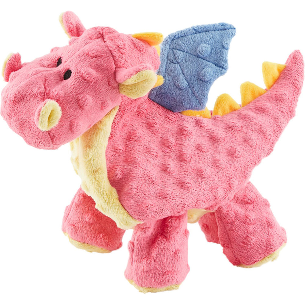 goDog Dragon Durable Squeaky Plush Dog Toy, Coral