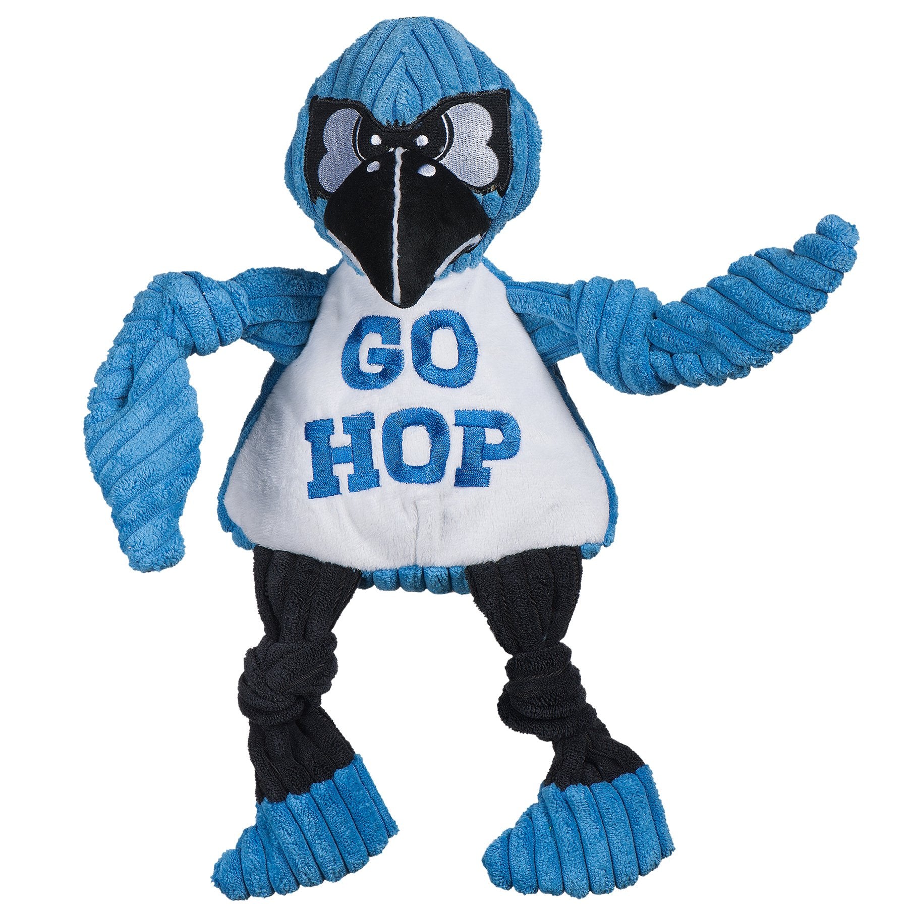 HuggleHounds Knottie Officially Licensed College Mascot Durable Squeaky Plush Dog Toy, John Hopkins Jay