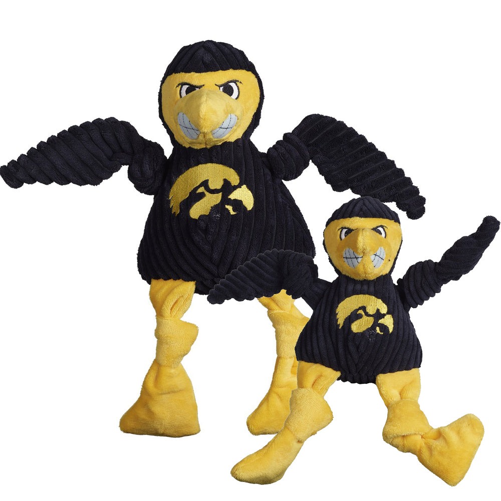 HuggleHounds Knottie Officially Licensed College Mascot Durable Squeaky Plush Dog Toy, Iowa Hawkeyes