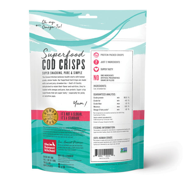 The Honest Kitchen Cod Skins Crisps Dog Treats, Cod & Strawberry