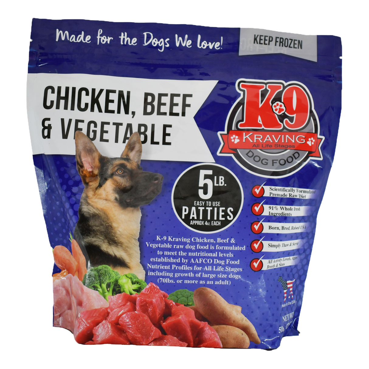 K-9 Kraving Chicken, Beef Vegetable Raw Dog Food, 2lb Patties